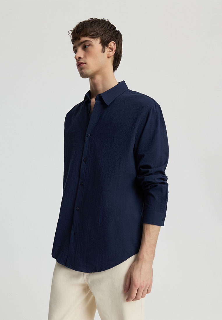 Men's Plain Long-Sleeved Shirt