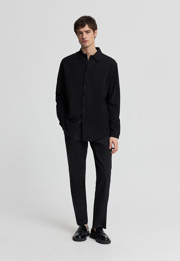 Men's Plain Long-Sleeved Shirt