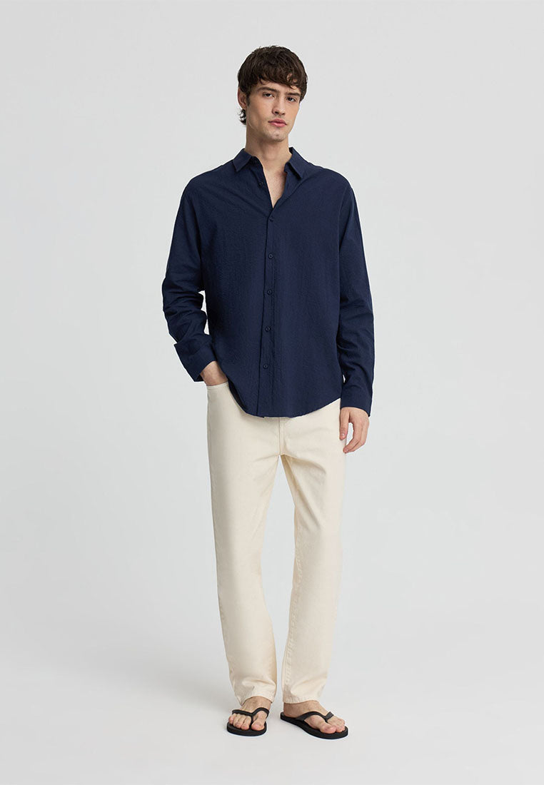 Men's Plain Long-Sleeved Shirt