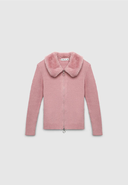 Zip-up cardigan with faux fur collar for Girls