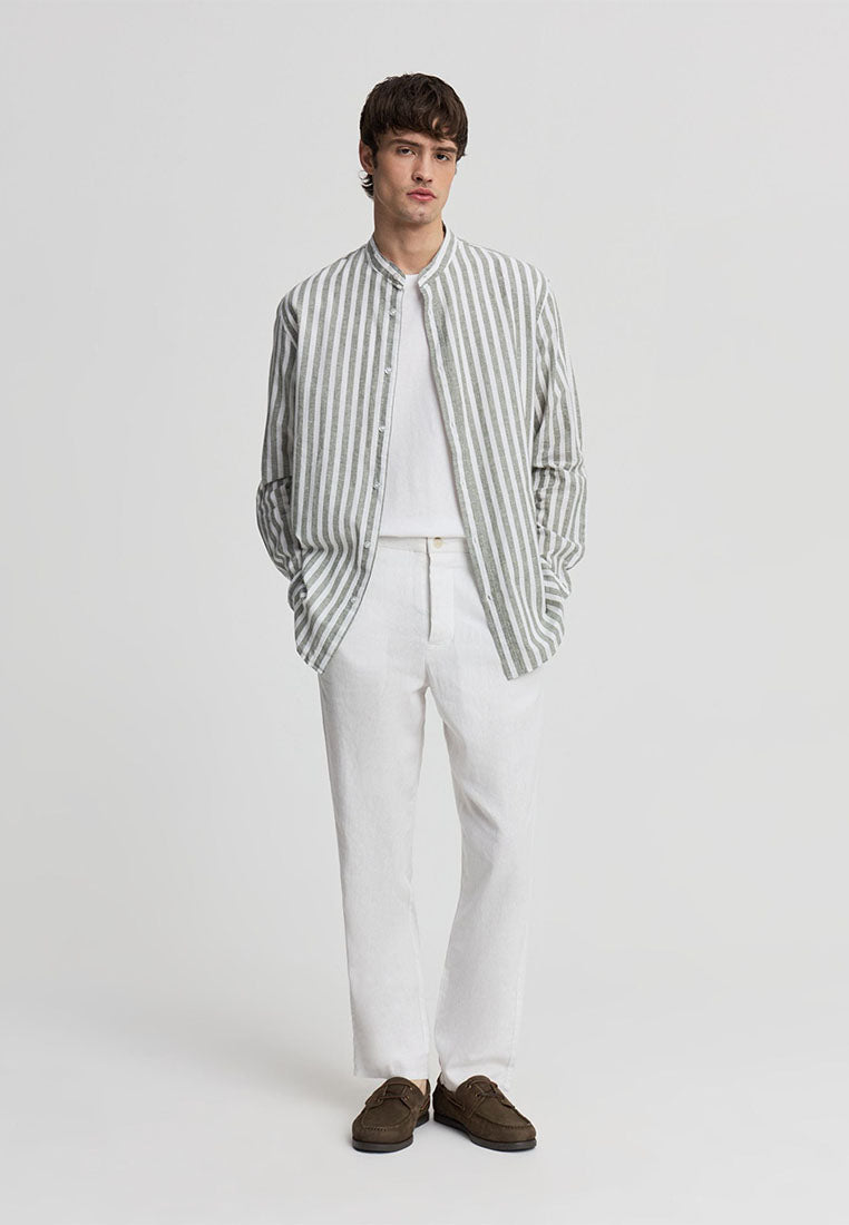 Men's Striped Shirt with Mandarin Collar