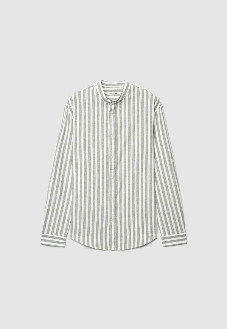 Men's Striped Shirt with Mandarin Collar