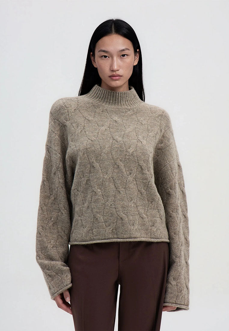 Women's Sweater with turtleneck and cable knit