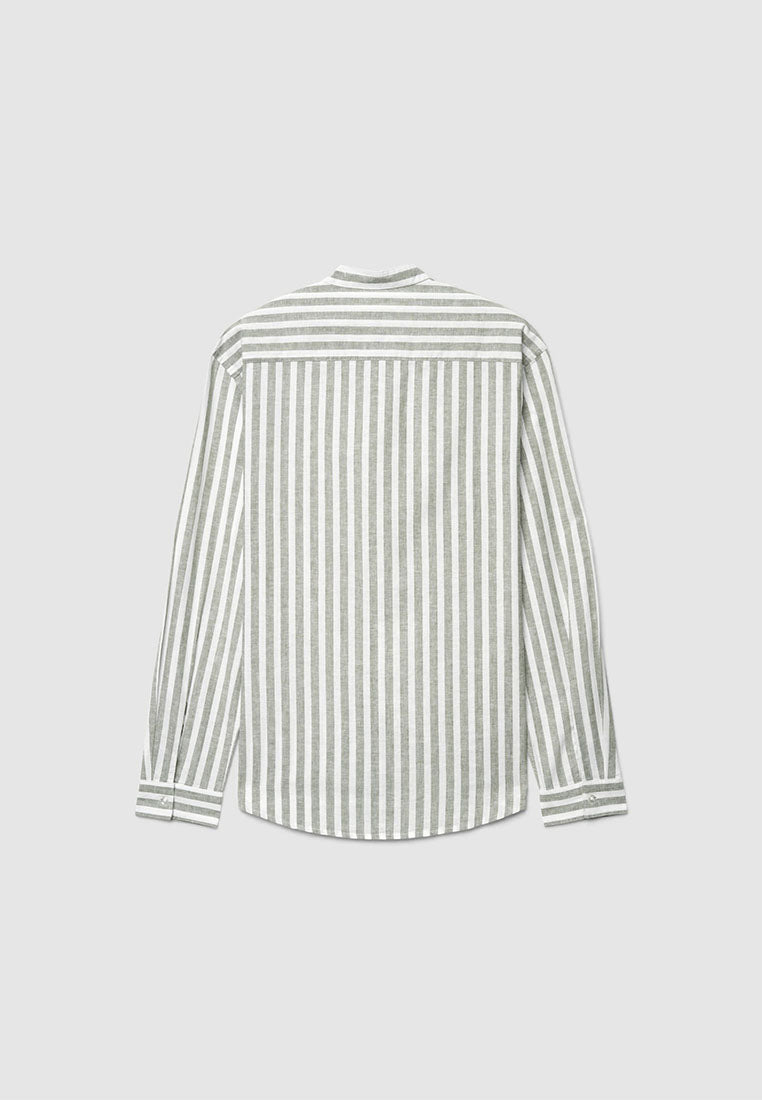 Men's Striped Shirt with Mandarin Collar
