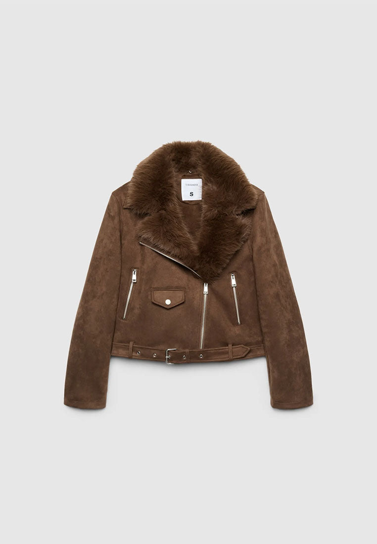 Women's Suede-effect biker jacket