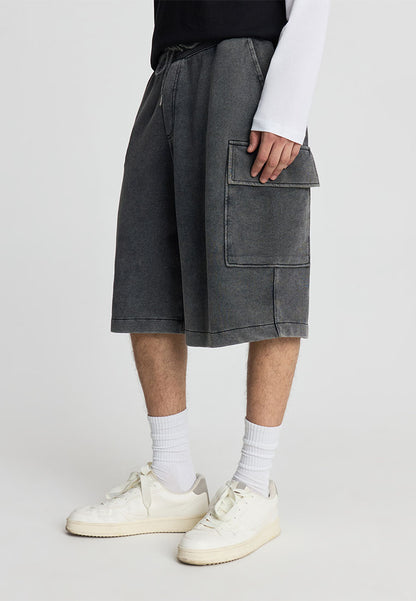 Men's Acid-Wash Knit Cargo Shorts