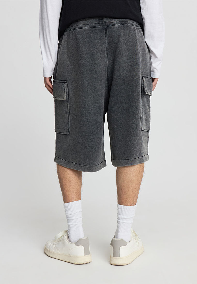 Men's Acid-Wash Knit Cargo Shorts