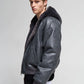 Men's Padded bomber jacket with leather-effect hood