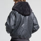 Men's Padded bomber jacket with leather-effect hood