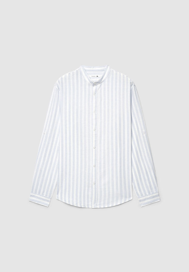 Men's Striped Shirt with Mandarin Collar