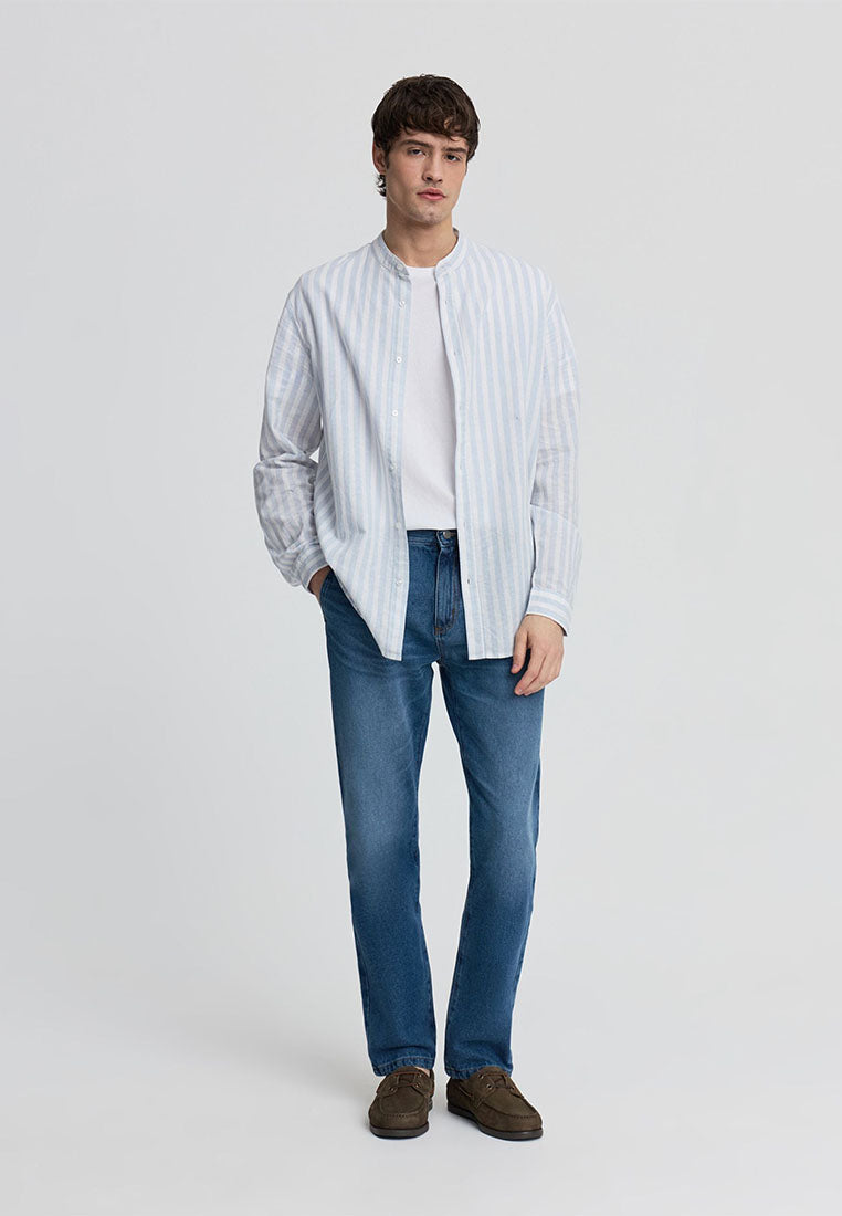 Men's Striped Shirt with Mandarin Collar