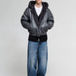 Men's Padded bomber jacket with leather-effect hood
