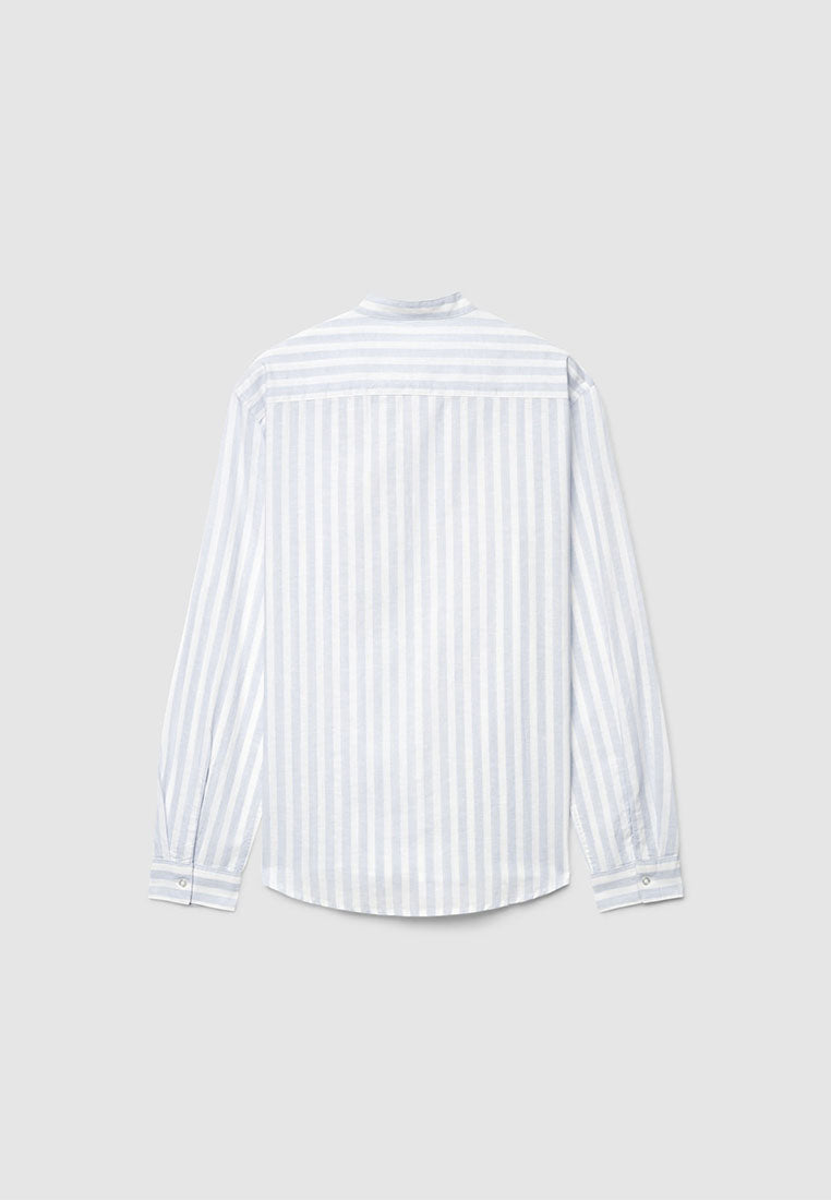 Men's Striped Shirt with Mandarin Collar