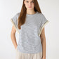 Women's Striped Tee with Sequin Fringe Sleeves