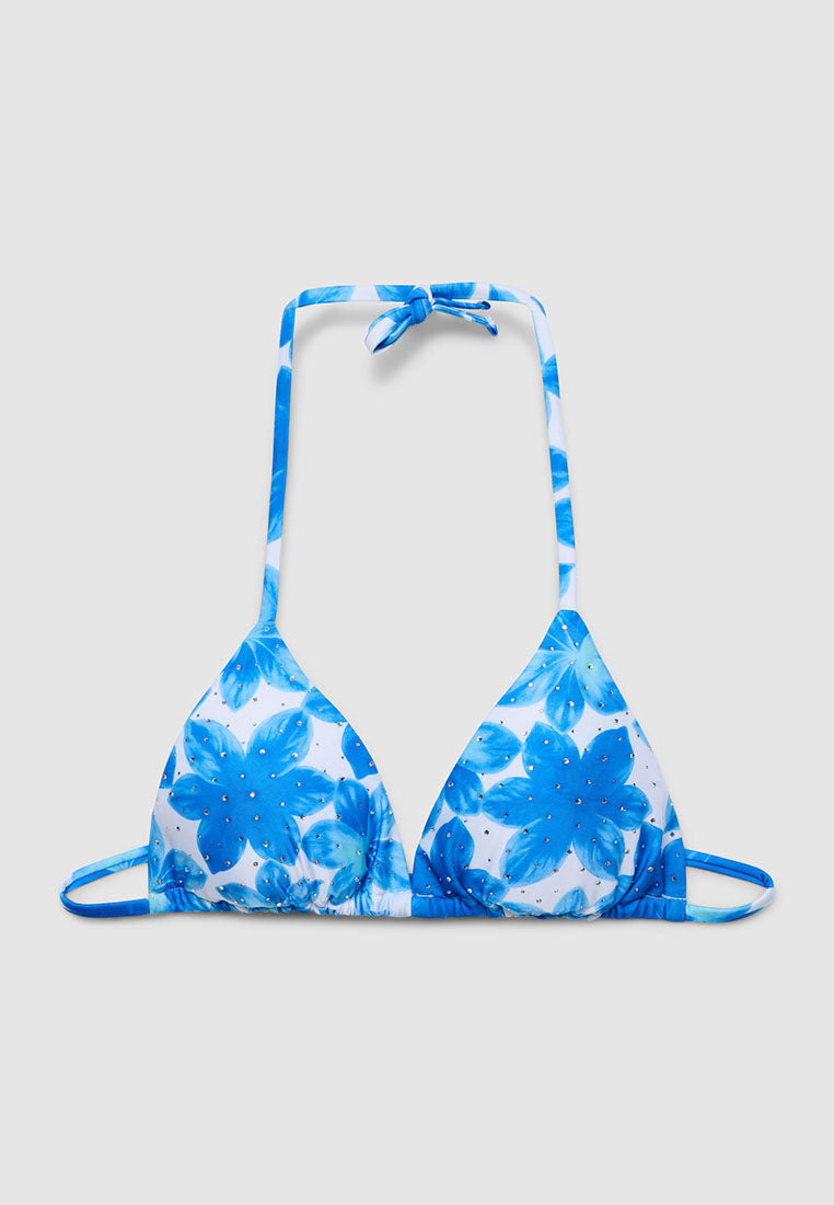 Women's Floral Rhinestone Triangle Bikini Top