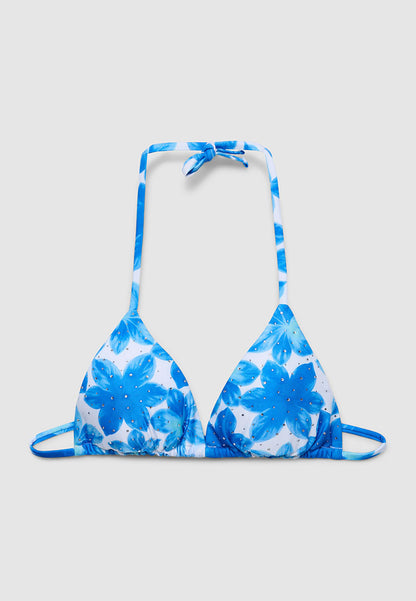 Women's Floral Rhinestone Triangle Bikini Top