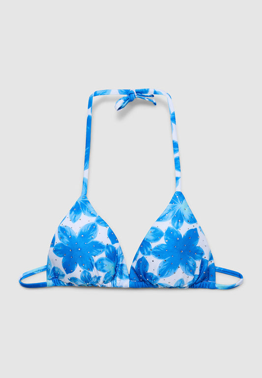 Women's Floral Rhinestone Triangle Bikini Top