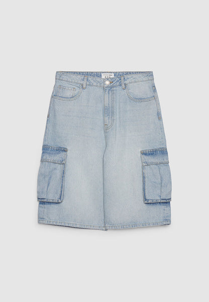 Men's Wide-Leg Denim Cargo Bermudas