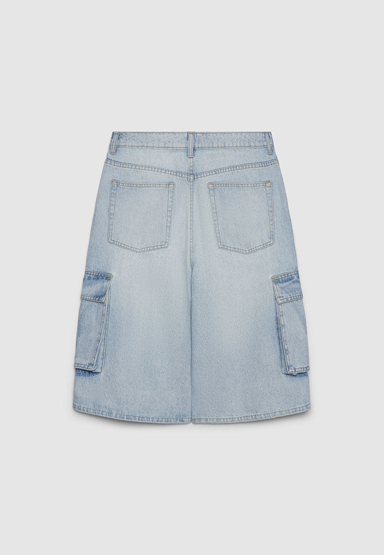 Men's Wide-Leg Denim Cargo Bermudas