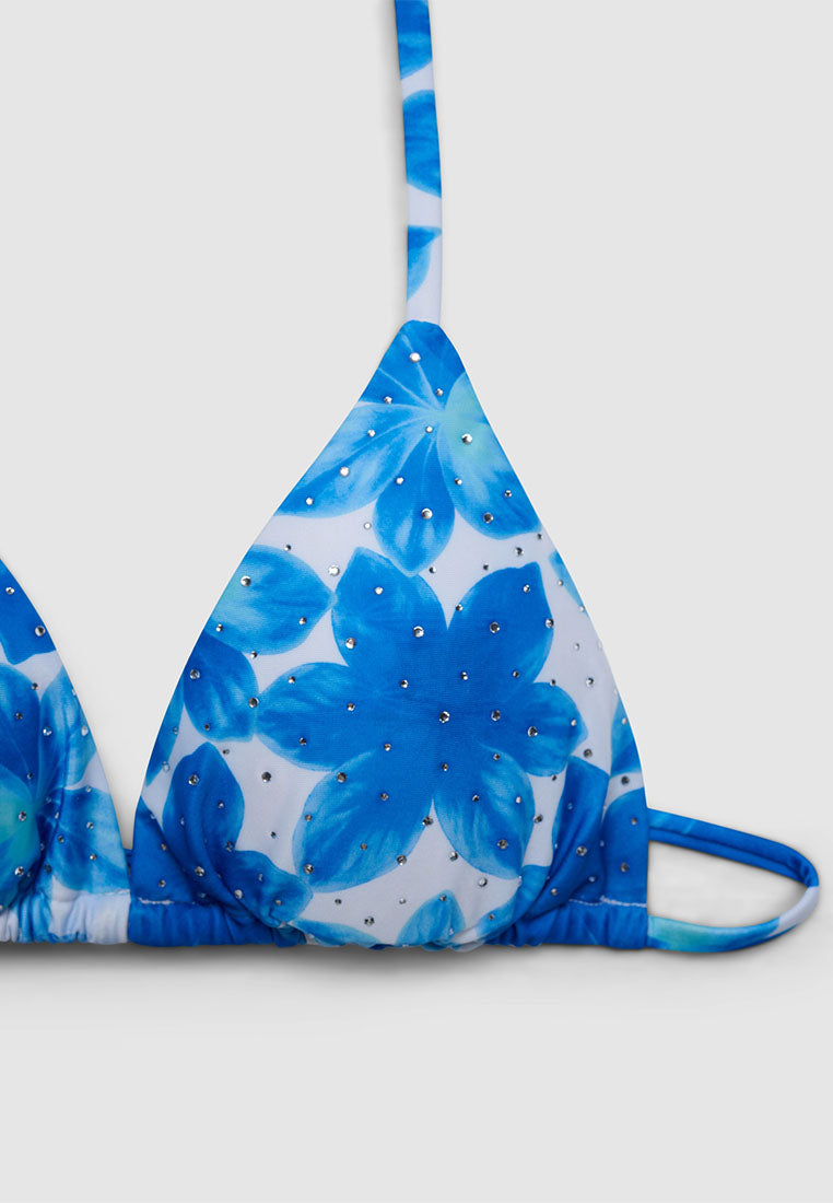 Women's Floral Rhinestone Triangle Bikini Top