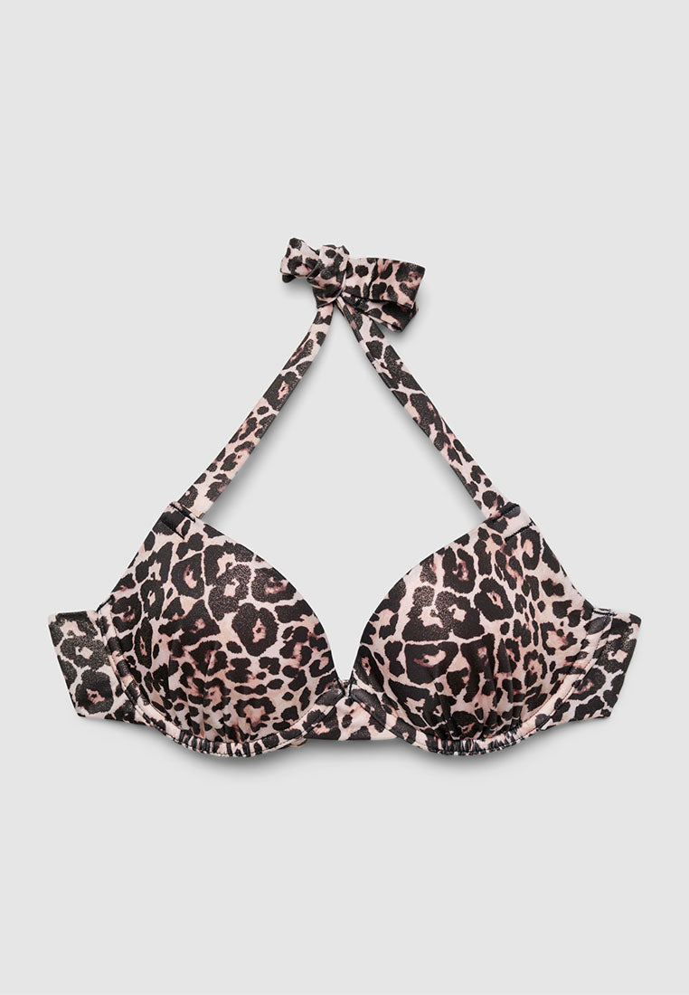 Women's Leopard Print Shimmer Halter Bikini Top