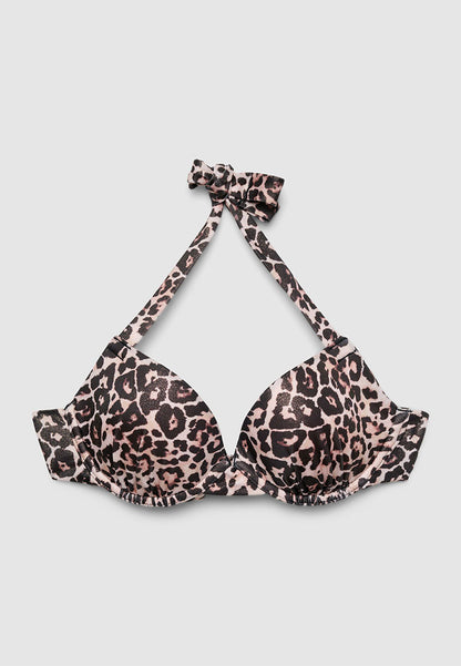 Women's Leopard Print Shimmer Halter Bikini Top