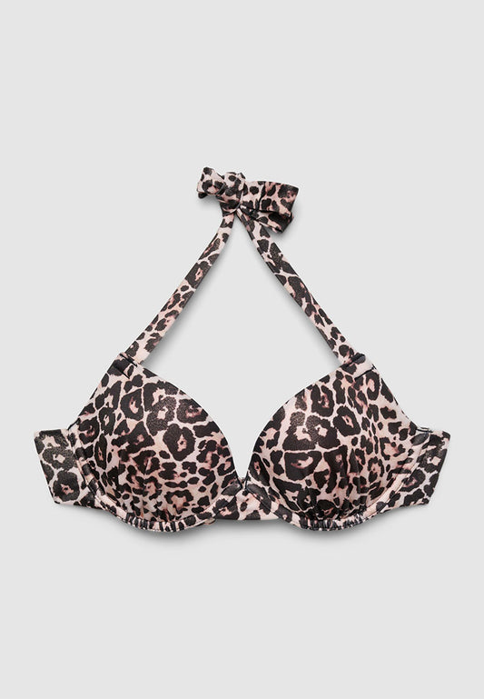 Women's Leopard Print Shimmer Halter Bikini Top