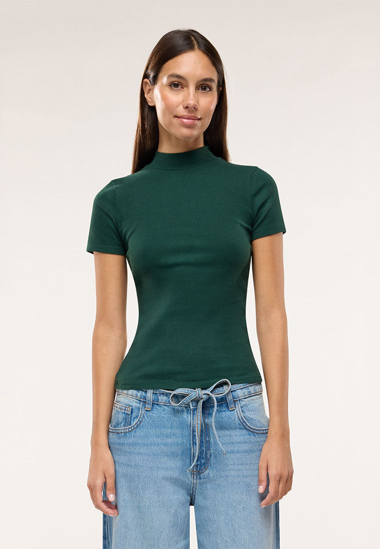 Women's Ribbed T-shirt with mock neck collar