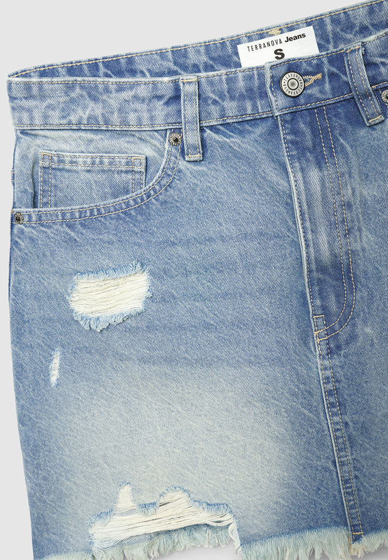 Women's Distressed Denim Mini Skirt