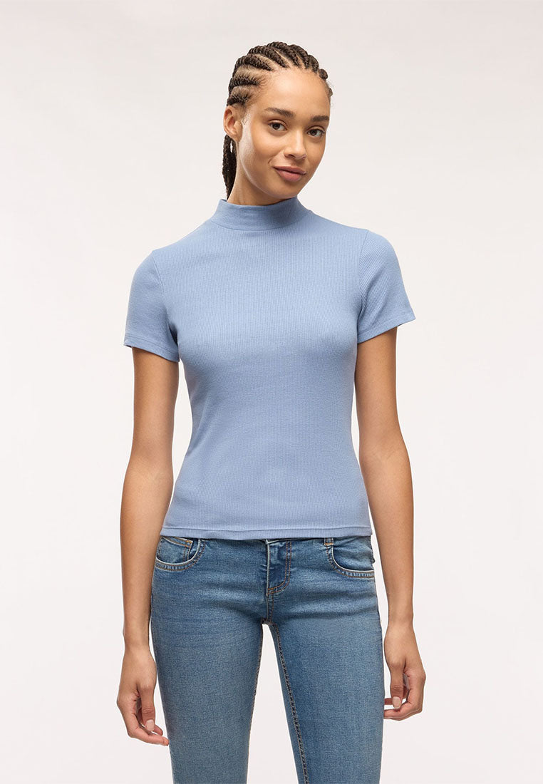 Women's Ribbed T-shirt with mock neck collar