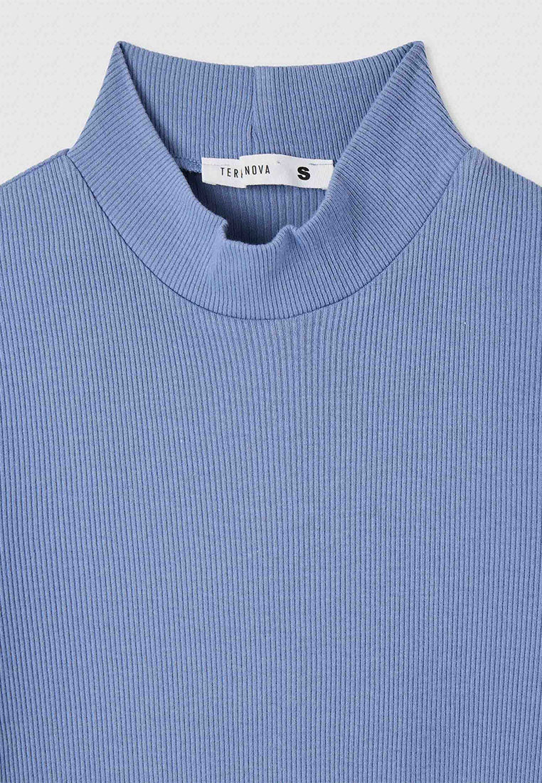 Women's Ribbed T-shirt with mock neck collar