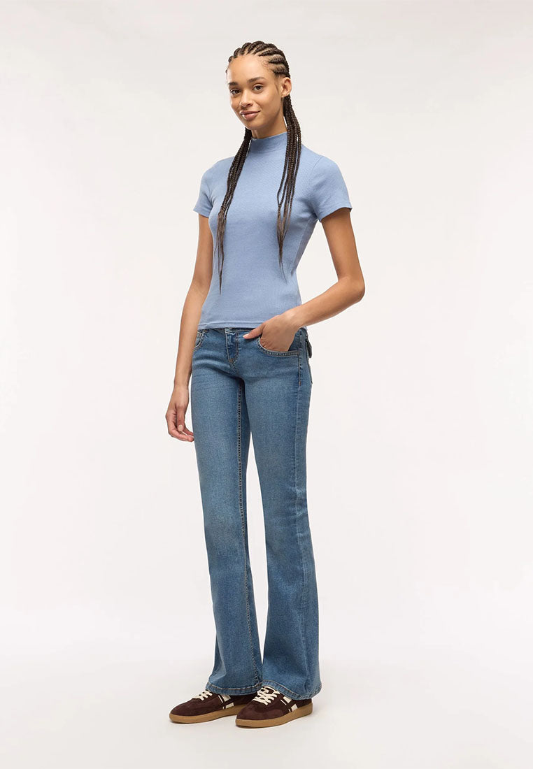 Women's Ribbed T-shirt with mock neck collar