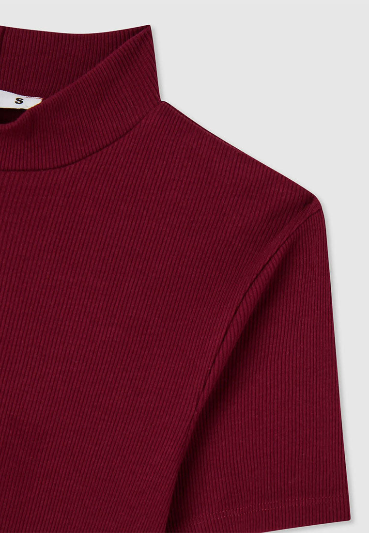 Women's Ribbed T-shirt with mock neck collar