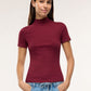 Women's Ribbed T-shirt with mock neck collar