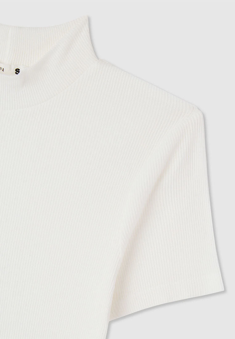Women's Ribbed T-shirt with mock neck collar
