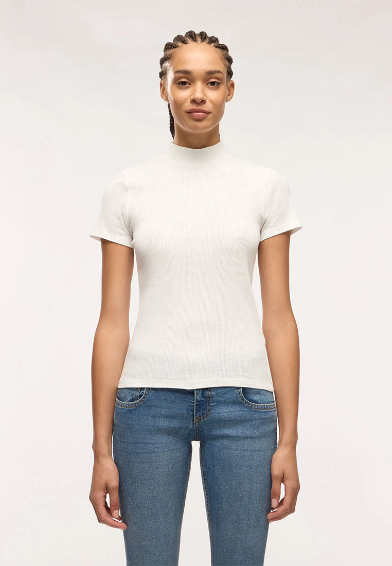Women's Ribbed T-shirt with mock neck collar