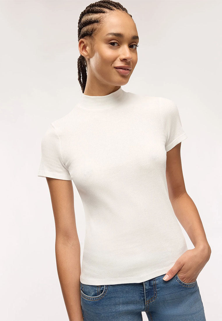 Women's Ribbed T-shirt with mock neck collar