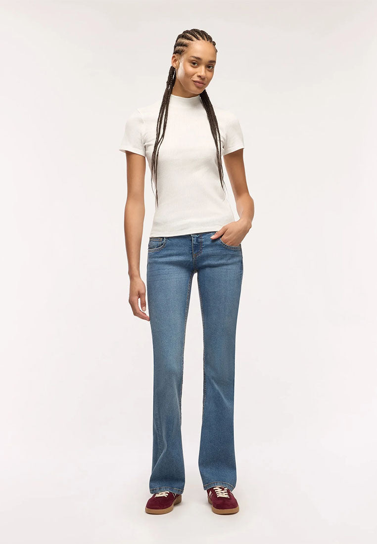 Women's Ribbed T-shirt with mock neck collar