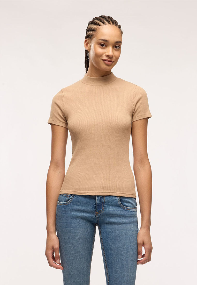 Women's Ribbed T-shirt with mock neck collar
