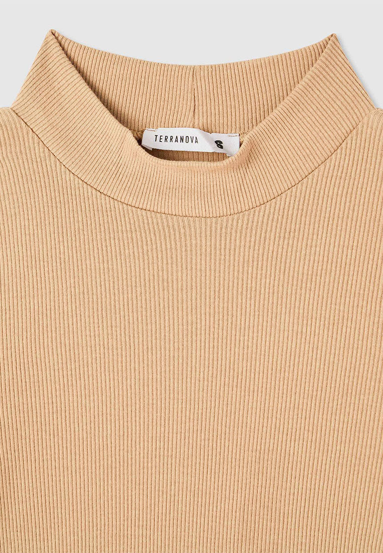Women's Ribbed T-shirt with mock neck collar