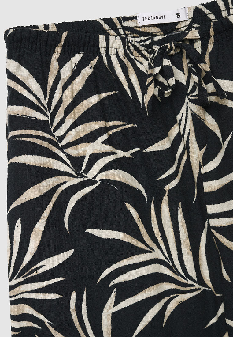 Women's Leaf Print Wide Leg Trousers