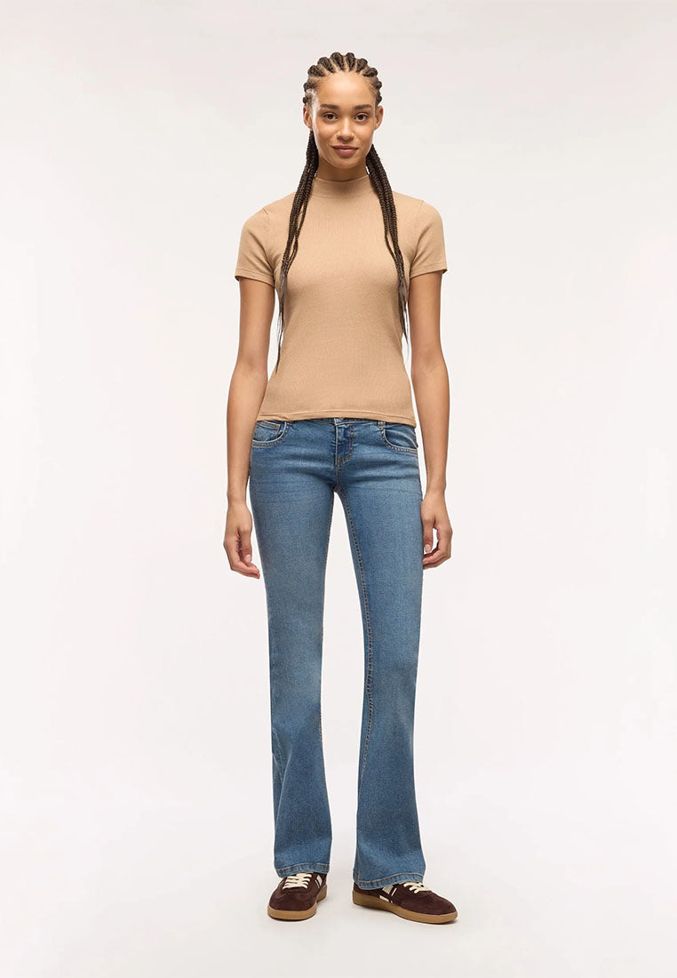Women's Ribbed T-shirt with mock neck collar