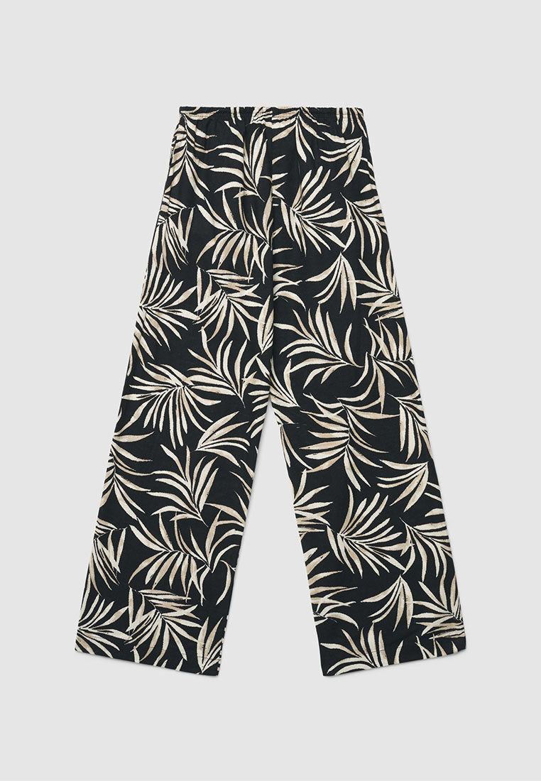 Women's Leaf Print Wide Leg Trousers