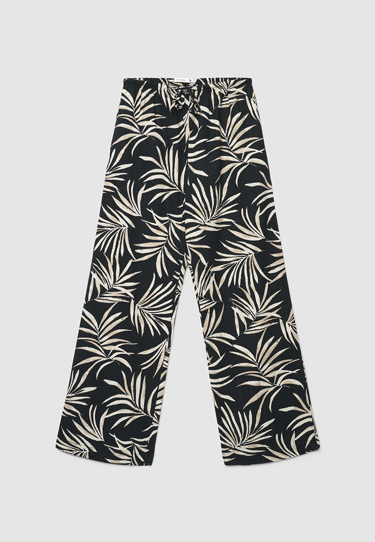 Women's Leaf Print Wide Leg Trousers
