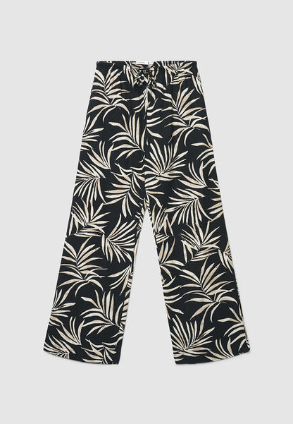 Women's Leaf Print Wide Leg Trousers