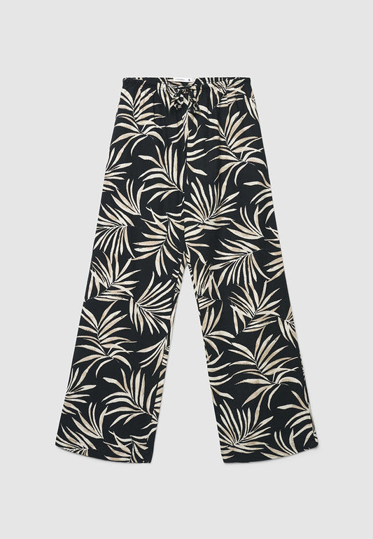 Women's Leaf Print Wide Leg Trousers