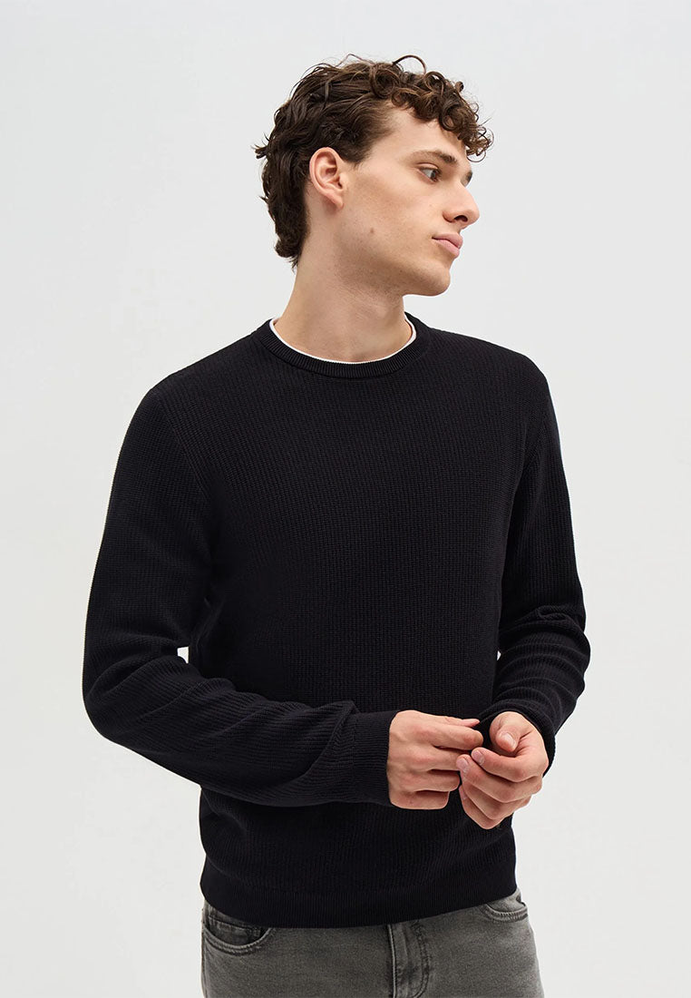 Men's Crewneck sweater with Wavy Stitch
