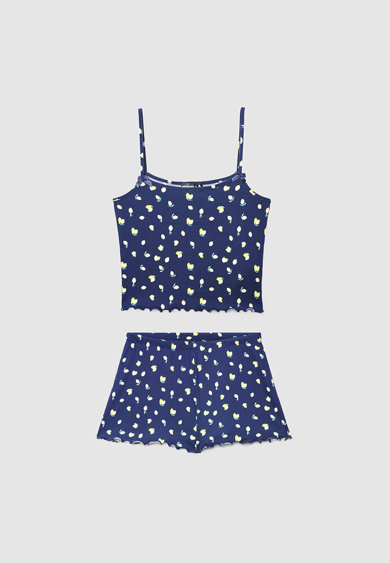Women's Strawberry Print Ribbed Pajama Set