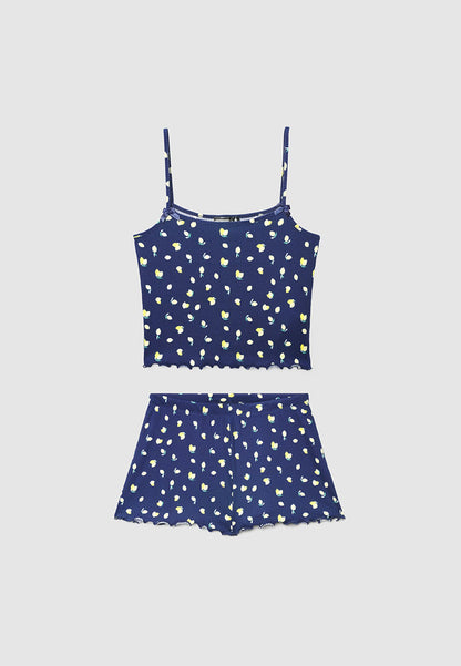 Women's Strawberry Print Ribbed Pajama Set