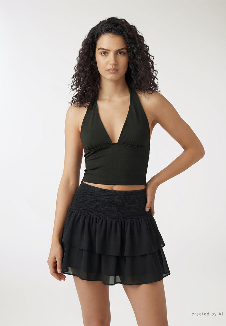 Women's Halter deep V-Neck Crop Top